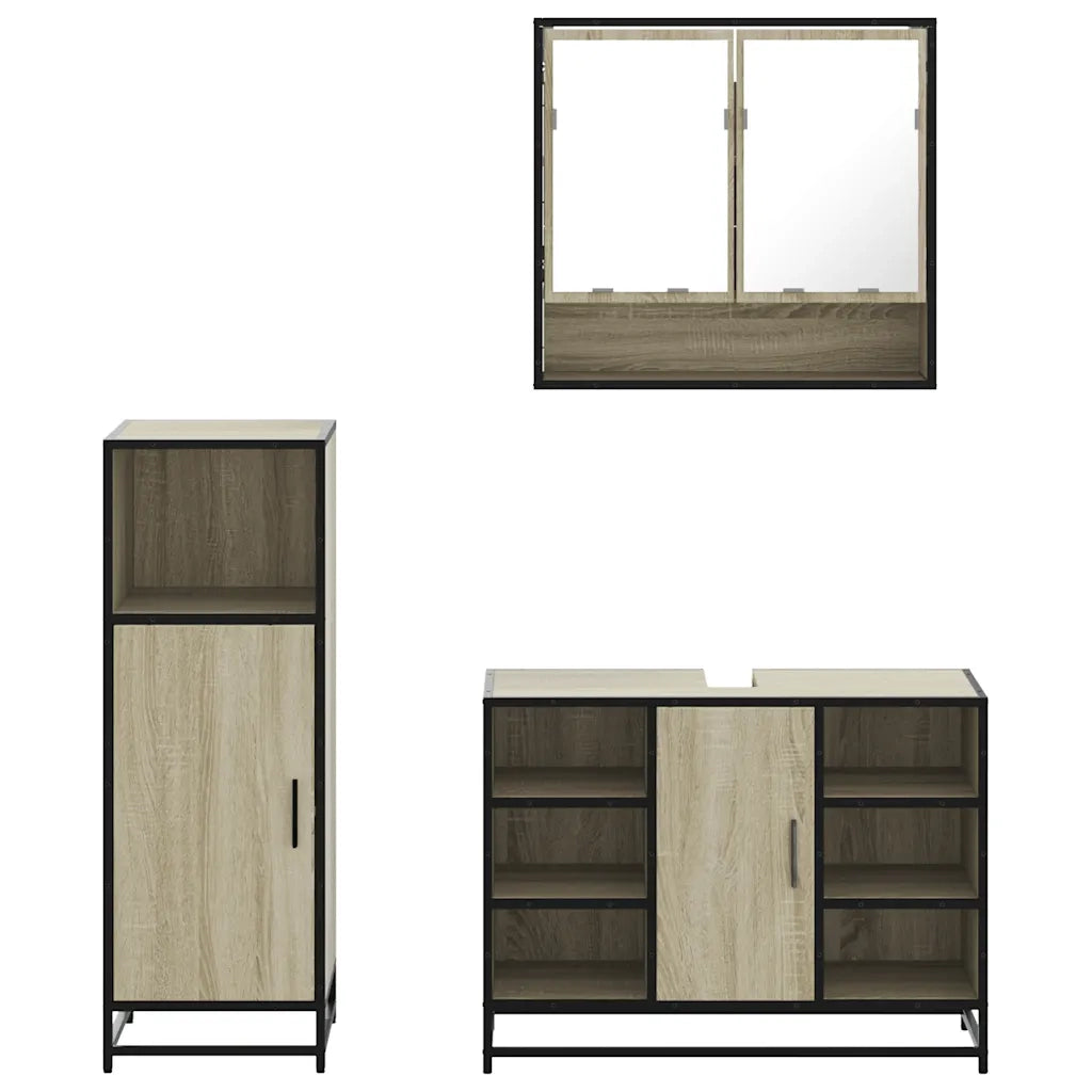 Set Mobili da Bagno 3 pz Rovere Sonoma in Legno Multistrato 3301001