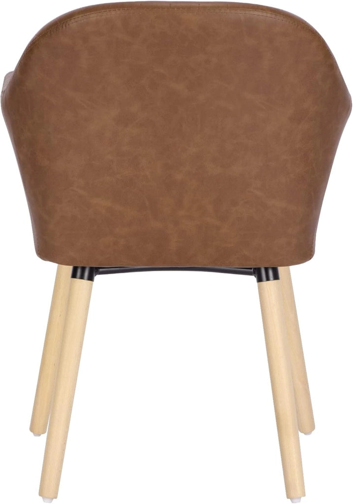 1Pz Sedia da Pranzo Poltroncina per Sala D'attesa Cucina Poltrona con Schienale Braccioli in Similpelle Gambe di Legno, Marrone, BH336br-1