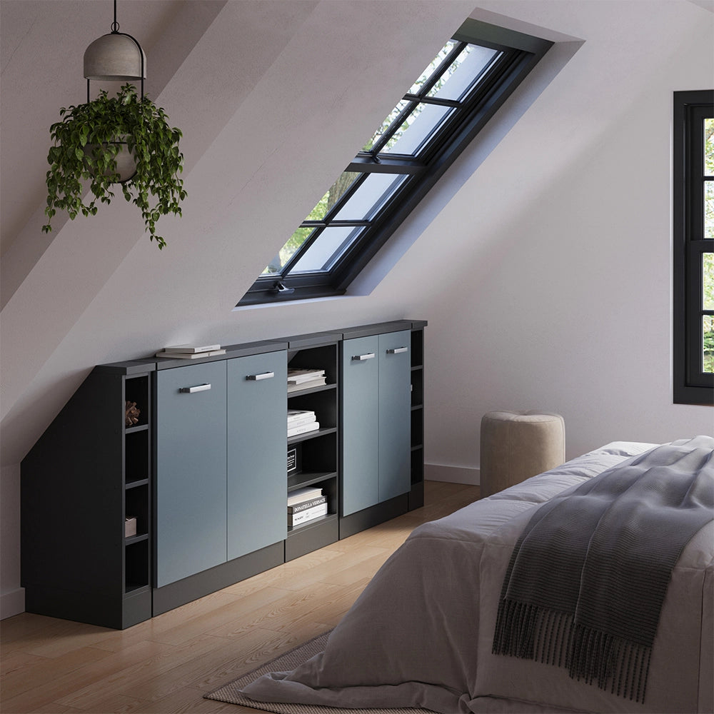 Mobile cucina sottotetto R-Line Grigio-blu/Antracite 210 cm Set di 5 Vicco