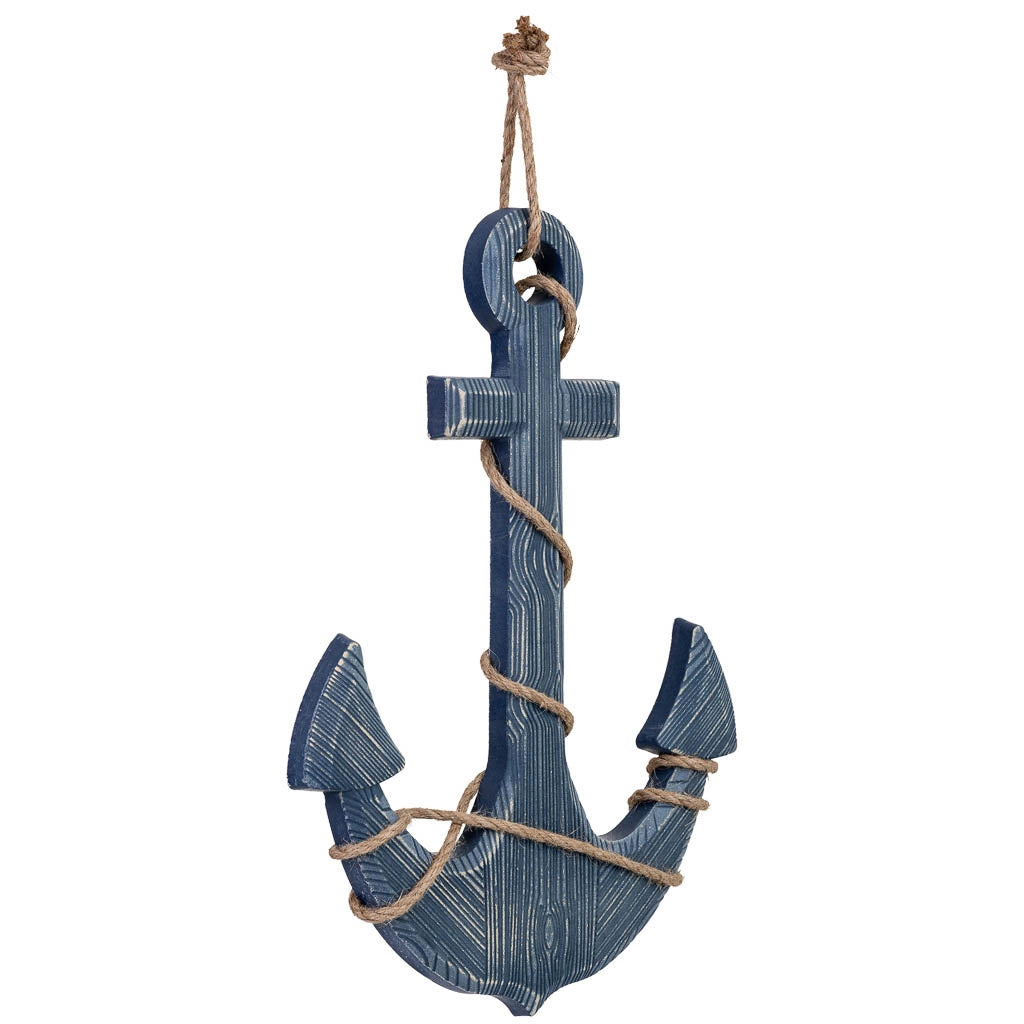 Decorazione a forma di ancora da appendere in legno blu 32x3x52h cm