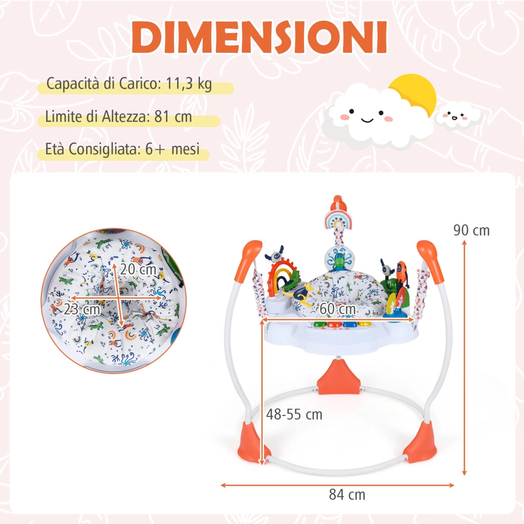 Centro attività bambini jumperoo 6 giocattoli interattivi luci musica-Centro attività altezza regolabile tavolo 360° neonati 6 mesi+ Arancione