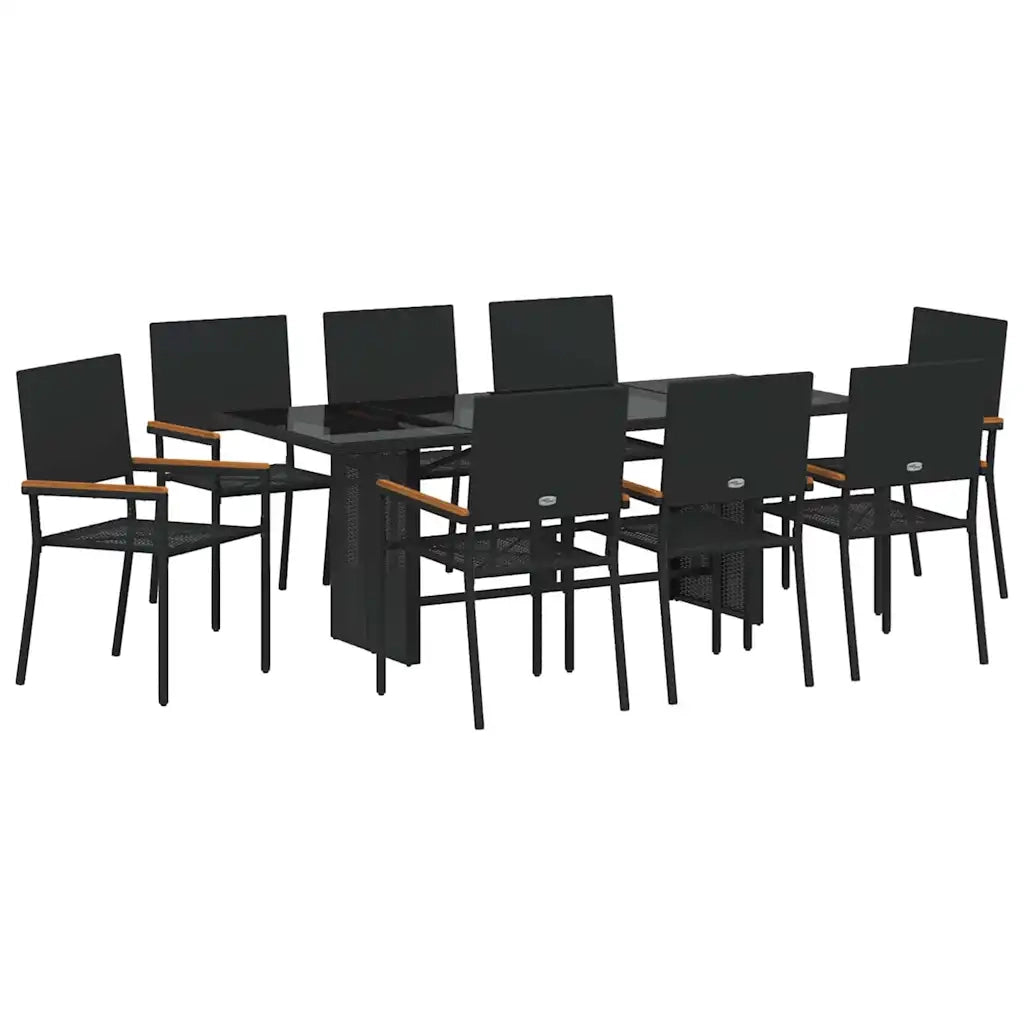 Set da Pranzo per Giardino 9 pcs Nero polyrattan 3365427