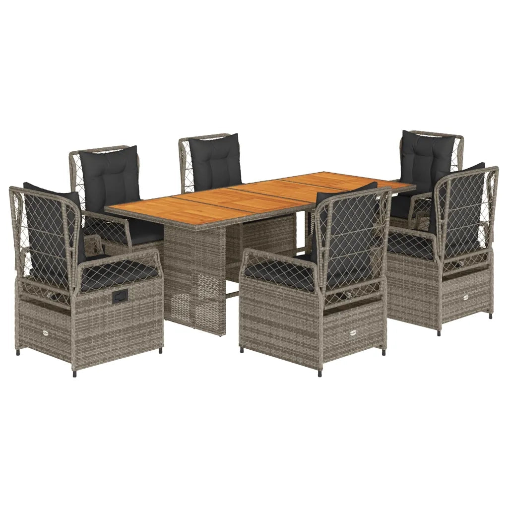 Set da Pranzo da Giardino 7 pz con Cuscini in Polyrattan Grigio
