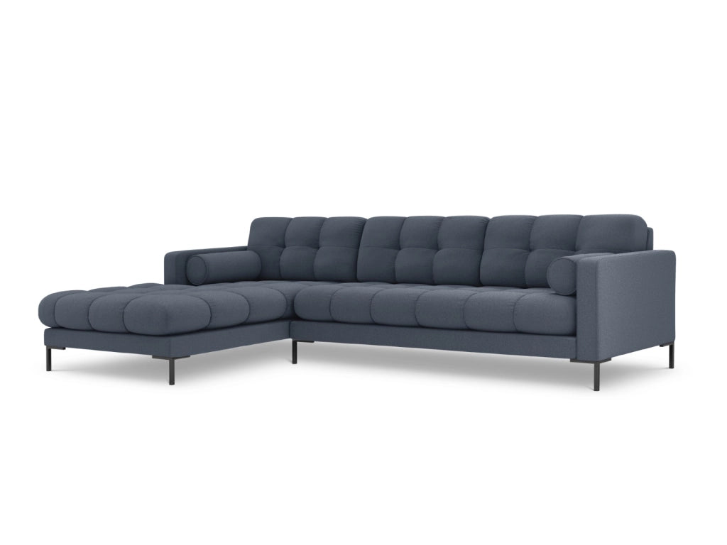 Cosmopolitan Design - Divano angolare sinistro "Bali" 5 posti in tessuto strutturato blu scuro 