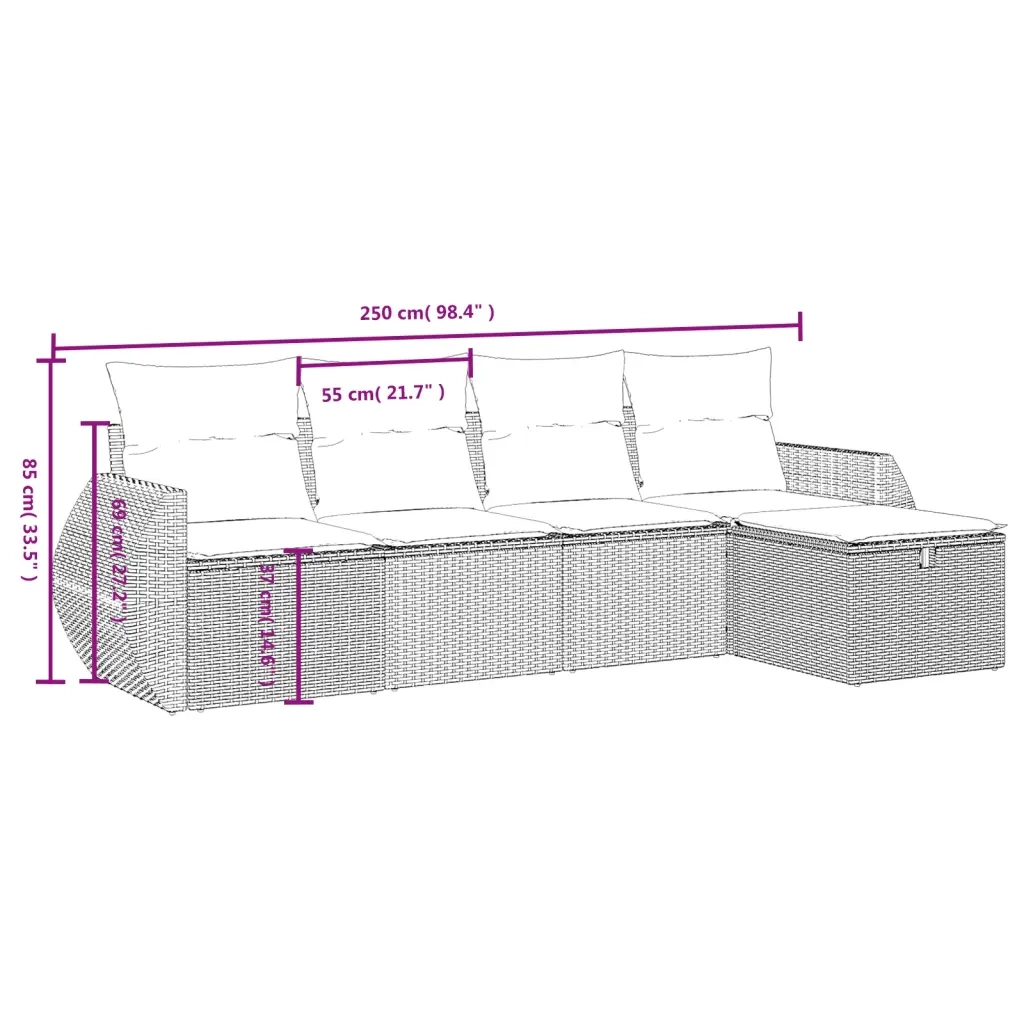 Set Divano da Giardino 5 pz con Cuscini Beige Misto Polyrattan