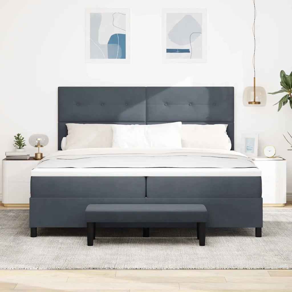 Letto a molle con materasso Grigio scuro 200 x 200 cm Velluto