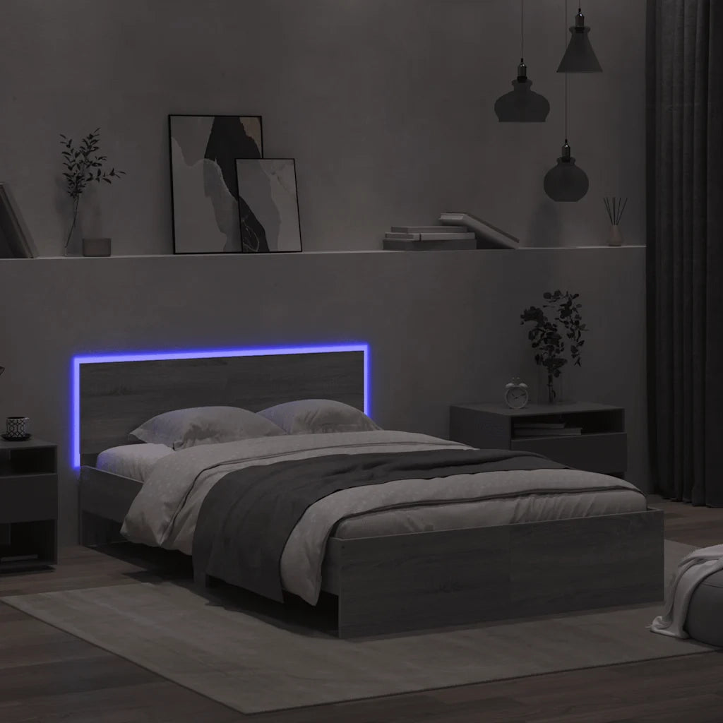 Letto matrimoniale | Letto per adulti | Giroletto con Testiera e LED Grigio Sonoma 120x190 cm