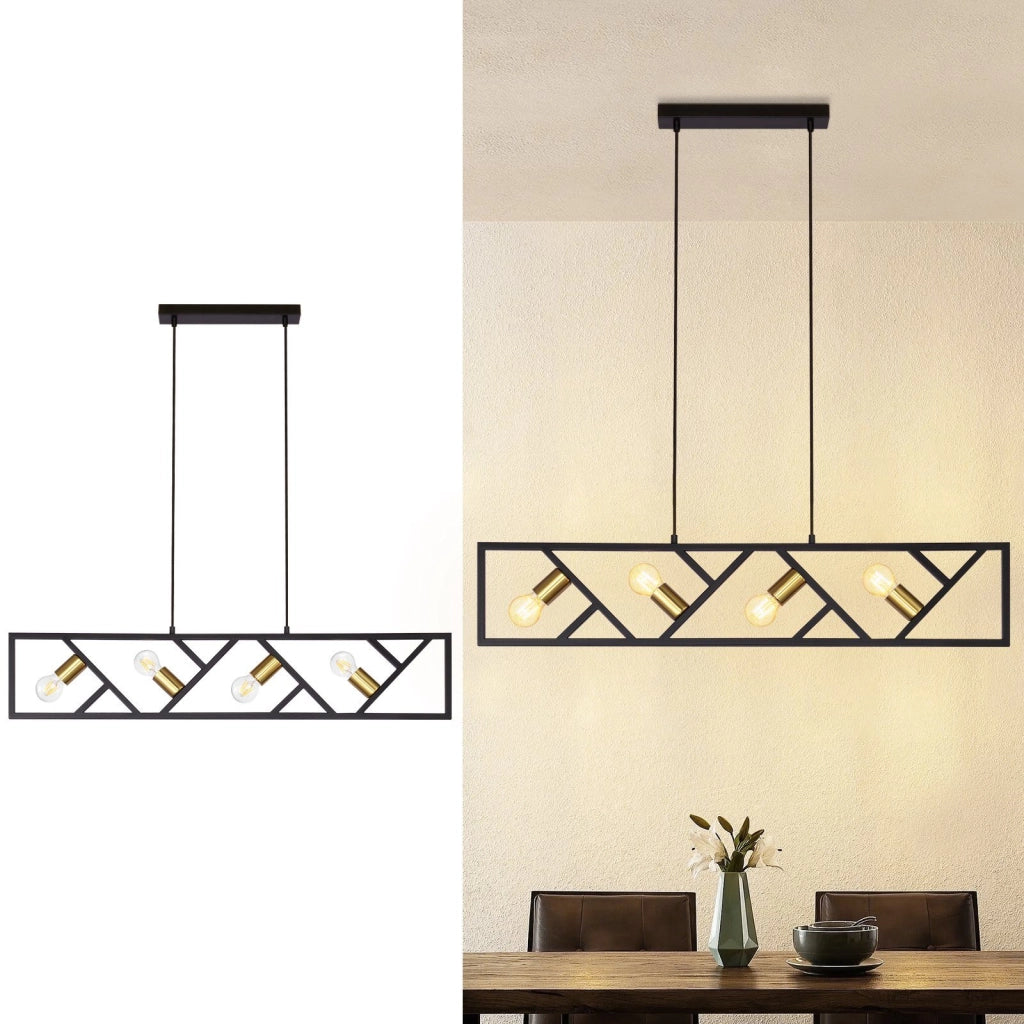 Lampada a sospensione ZMH retr¨° in metallo E27 a quattro fiamme color oro nero con un diametro di 100 centimetri