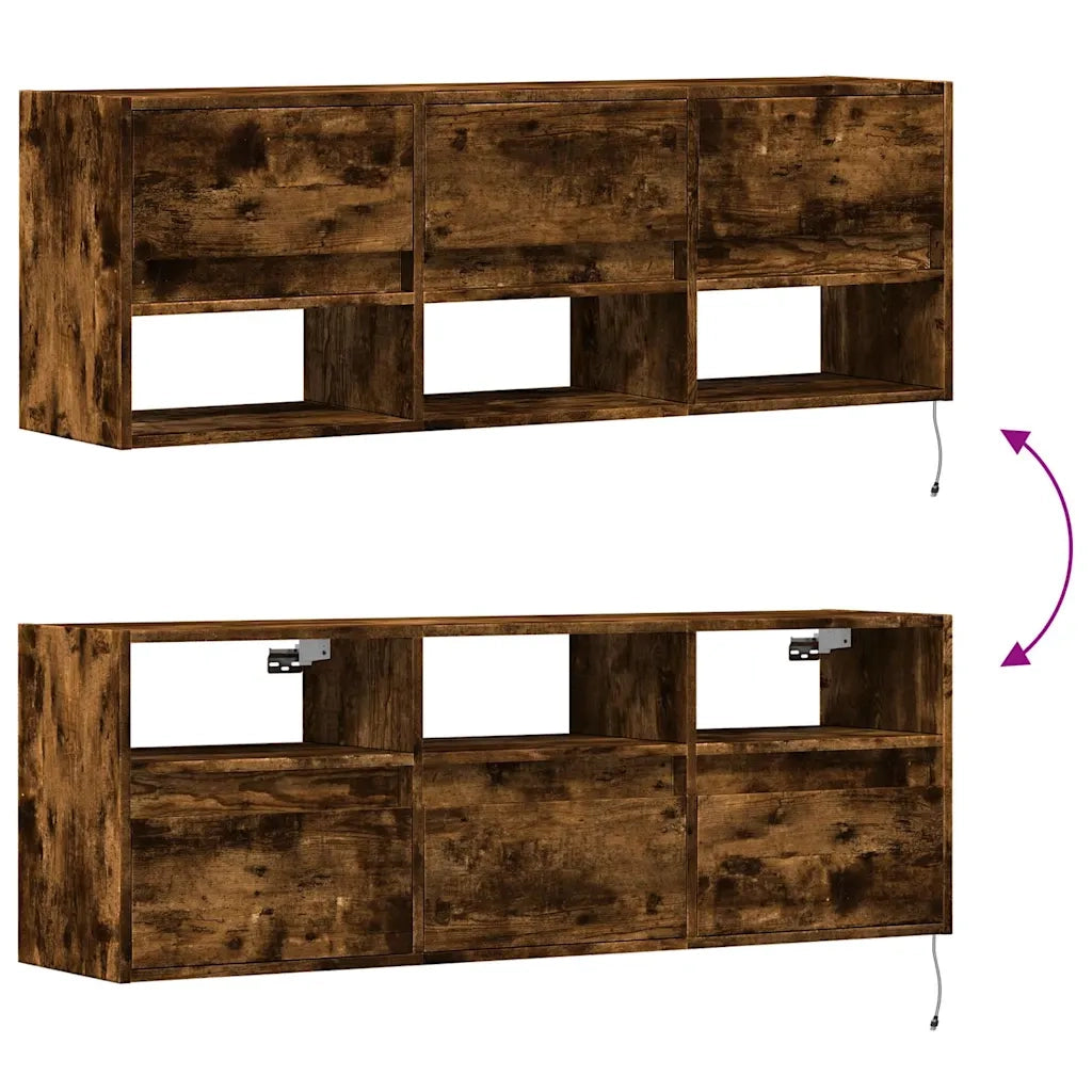 Mobile TV a Parete con Luci LED Rovere Fumo 130x31x45 cm 852345