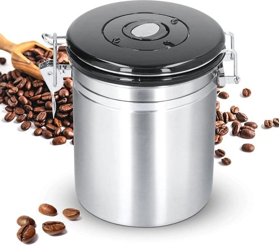 Caffettiera a prova d'aria - 304 Acciaio Inossidabile - Contenitore per Caffè ventilato - 1500 Ml - Cassetto per spezie da cucina
