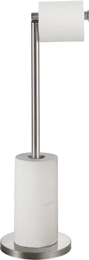 Houder per rotoli per bagno in acciaio inossidabile - Support per rotoli per bagno con base pesante - 2 in 1 contenitore per stoccaggio per rotoli per il water - Accessorio per la stanza da bagno con piede in acciaio inossidabile e supporto per il water