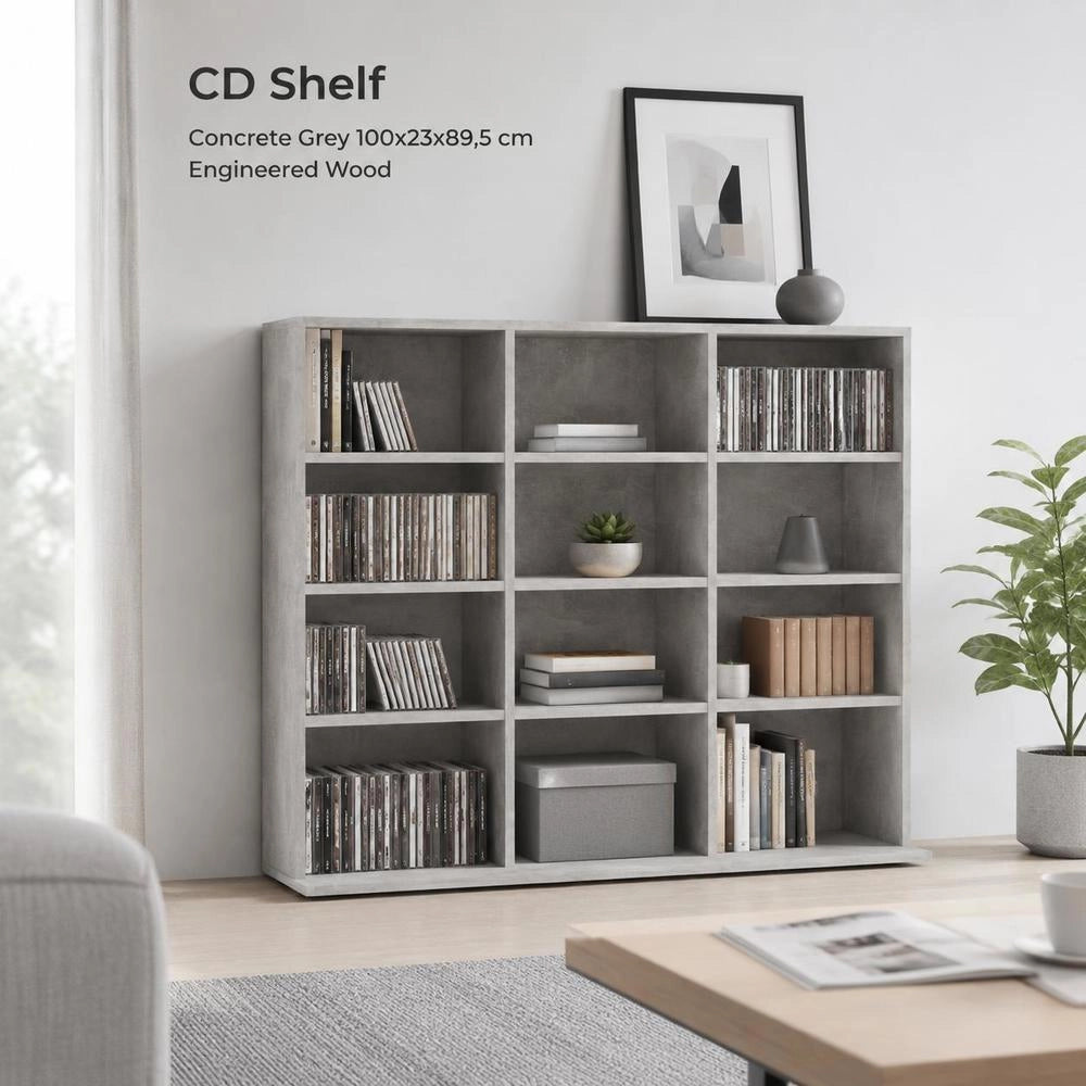 CD Rack, Concrete Grey, 100x23x89.5 Cm, Wood-based Material