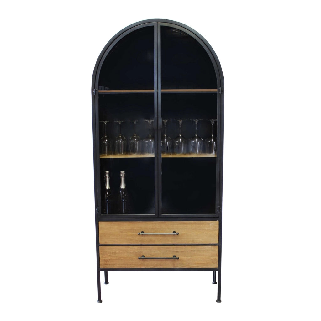 Vetrina Industrial con due cassetti in Acciaio Legno cm 180x64x82 - HAND