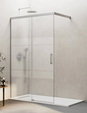 Porta doccia scorrevole 1+1 THALASSA (BASIC) walk-in 85 cm Profilo Nichel vetro serigrafato
