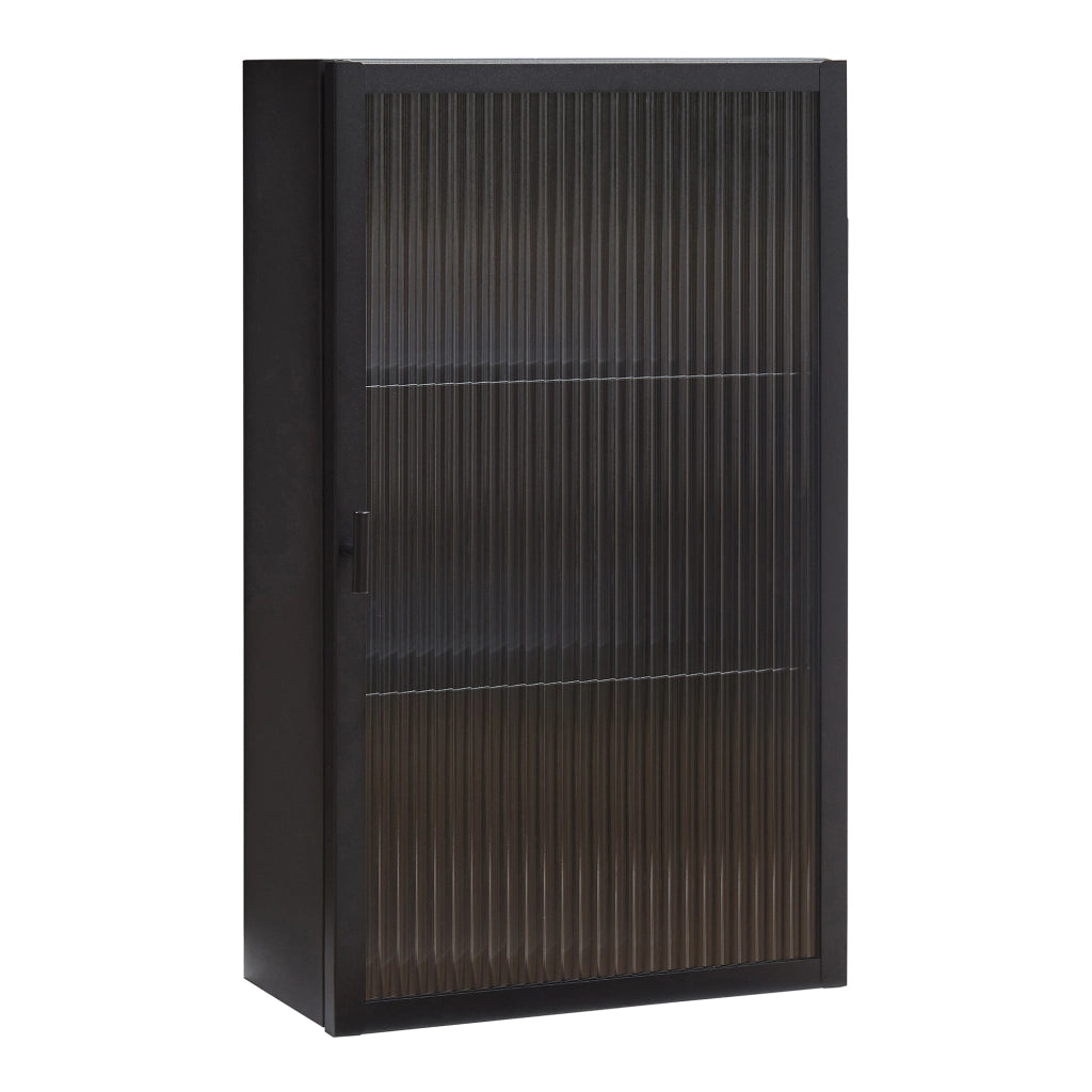 Armadietto a Parete Zundert Pensile ad Anta in Vetro Scanalato 60 x 35 x 15 cm - Nero [en.casa]