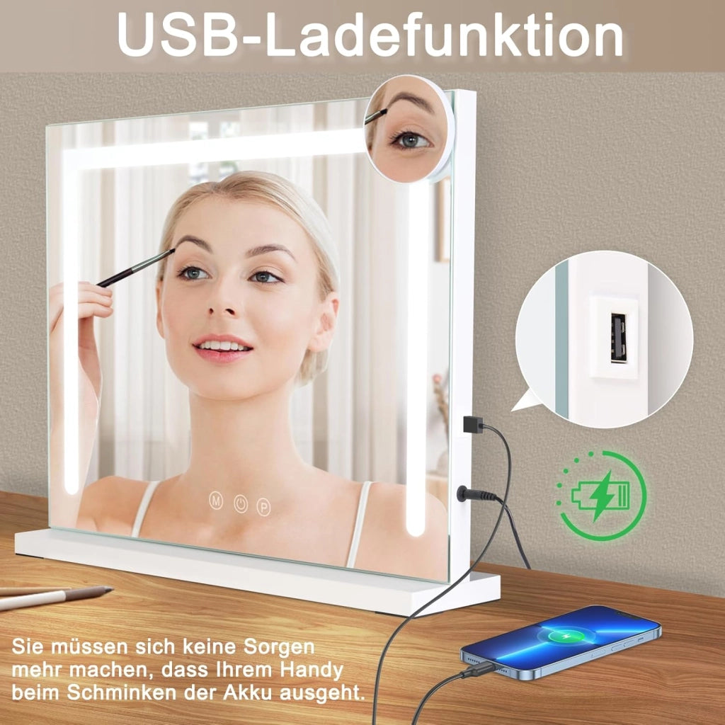 ZMH Specchietto da Trucco Hollywood con Luce LED Dimmabile 3 Modalità di Colore Luce Ingrandimento per Camera da Letto
