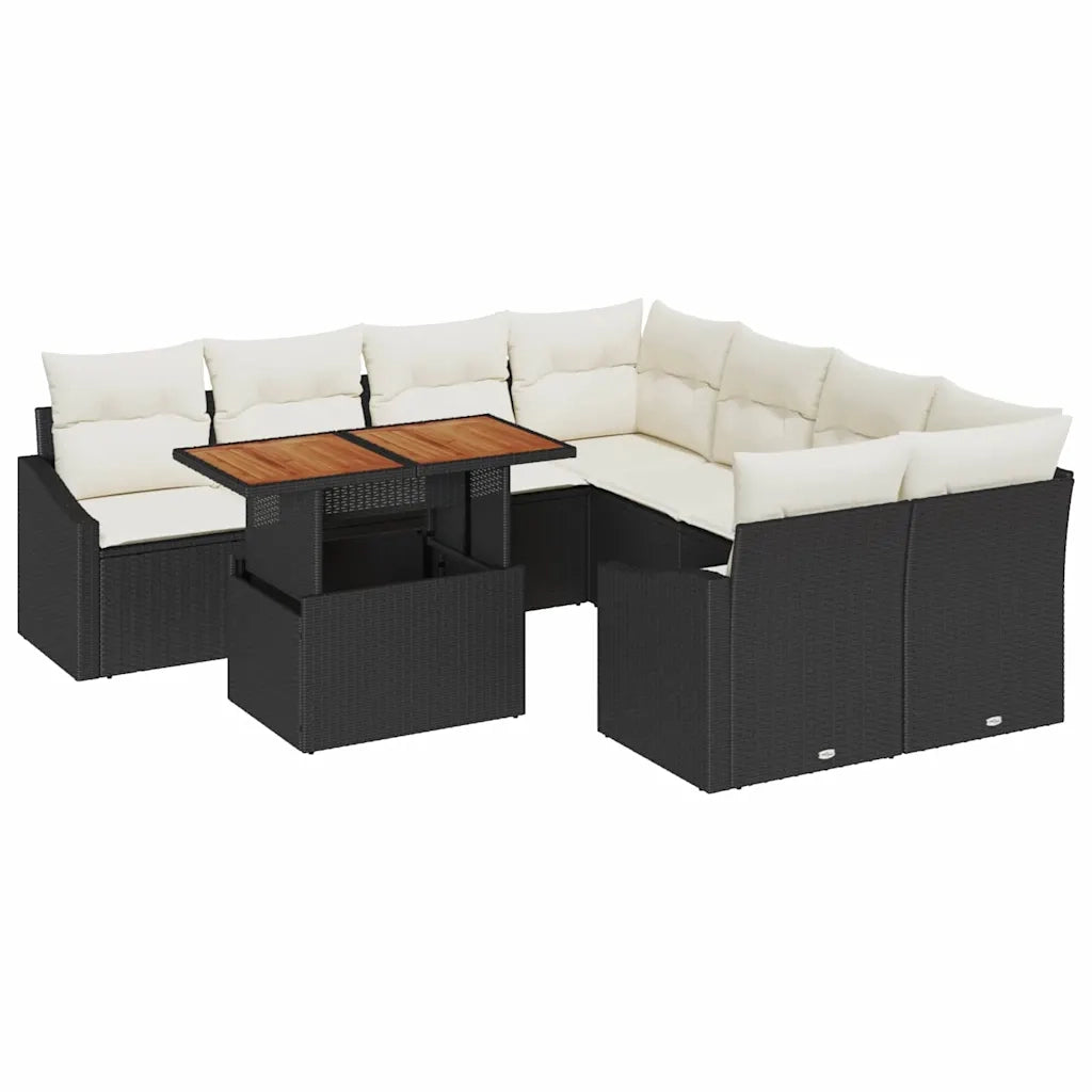 Set Divano da Giardino con archiviazione 9 pcs Nero Poly Rattan