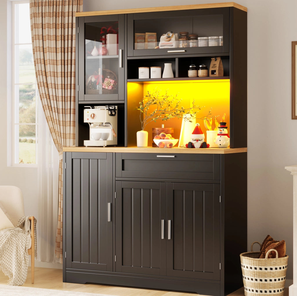 Armadio alto con LED USB e vetrine, 104x40x180 cm, nero
