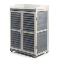 Armadietto grigio da esterno con piano di lavoro per giradinaggio, Mobile da giardino