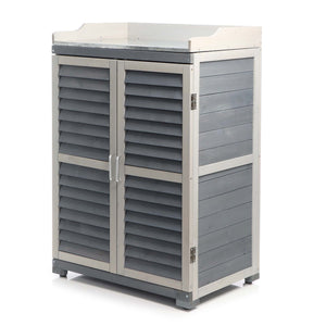 Armadietto grigio da esterno con piano di lavoro per giradinaggio, Mobile da giardino