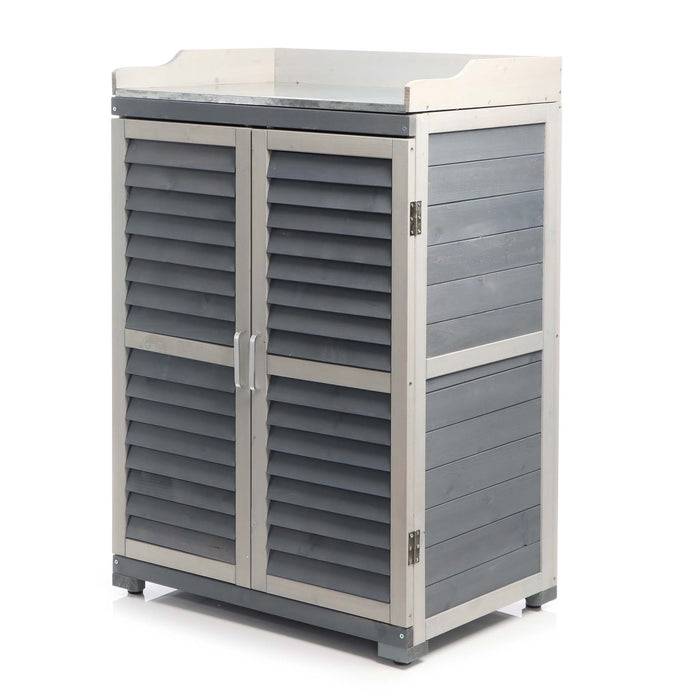 Armadietto grigio da esterno con piano di lavoro per giradinaggio, Mobile da giardino