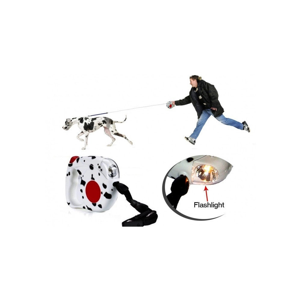 Trade Shop - Guinzaglio Estendibile Maculato 4,5 Mt Con Torcia Per Cani Di Tutte Le Taglie -