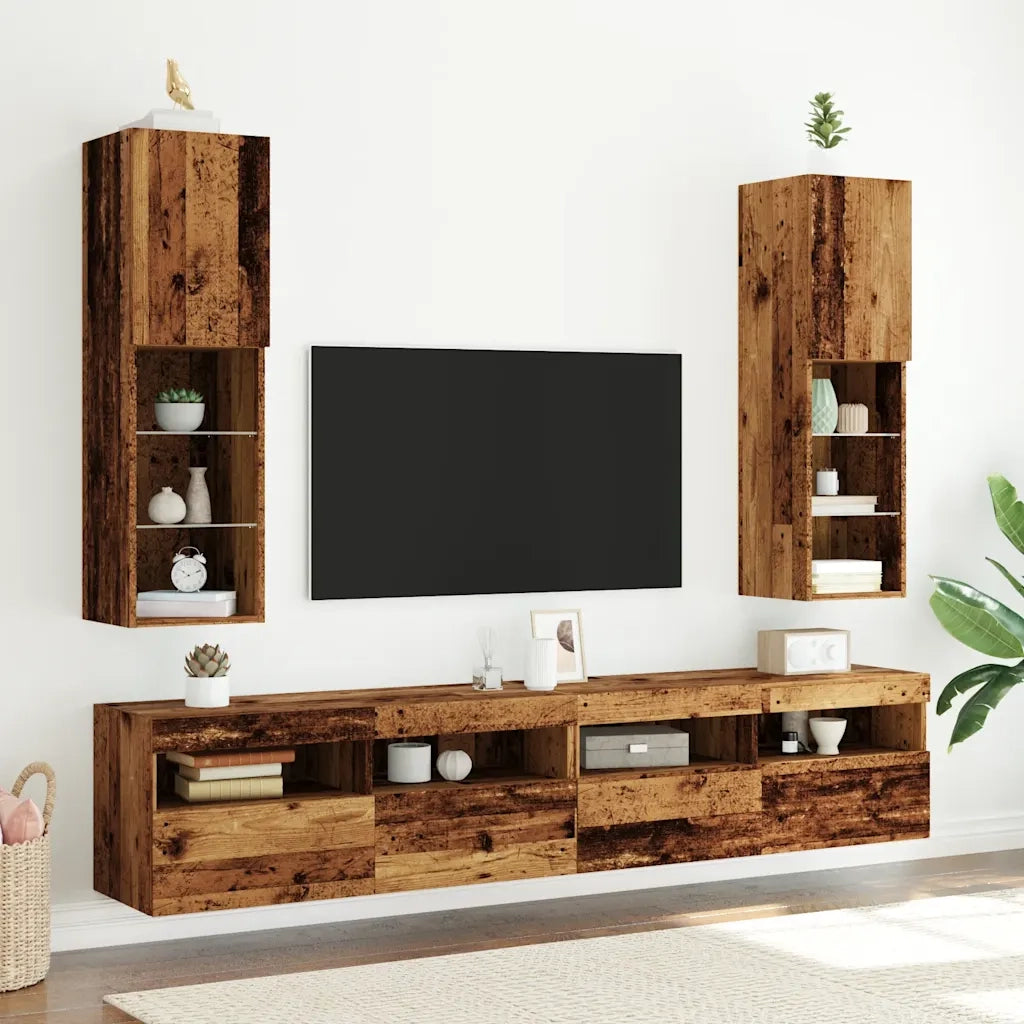 Mobili Porta TV con Luci LED 2 pz Legno Antico 30,5x30x102 cm 857677