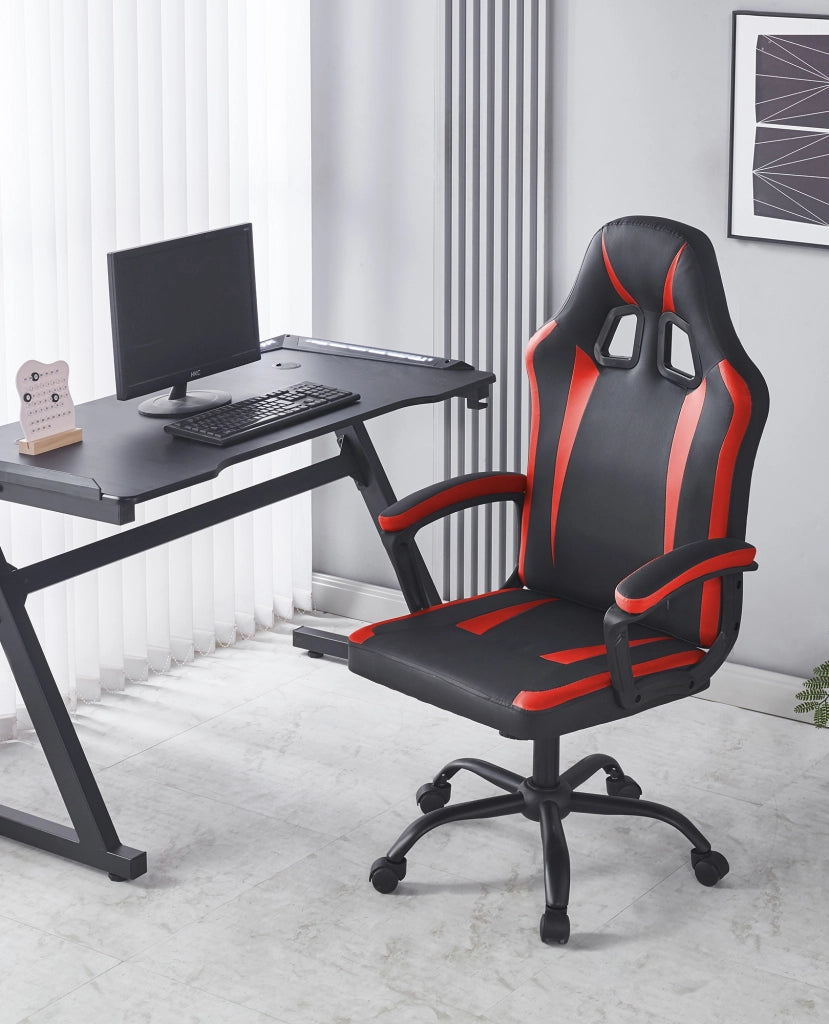 Sedia Gaming Adulto Professionale SimilPelle Reclinabile Con Braccioli Poltrona Ufficio Regolabile in Altezza Pistone Gas Gamer Portata 150 Kg Rosso