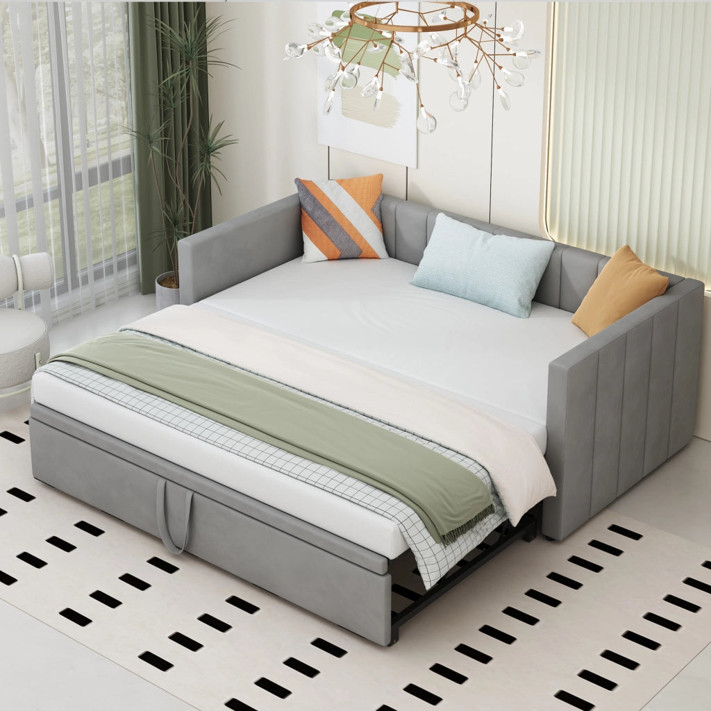 Letto poltrona estraibile in velluto grigio 180x200 cm