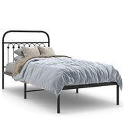 Letto singolo | Letto per adulti | Giroletto con Testiera in Metallo Nero 90x200 cm