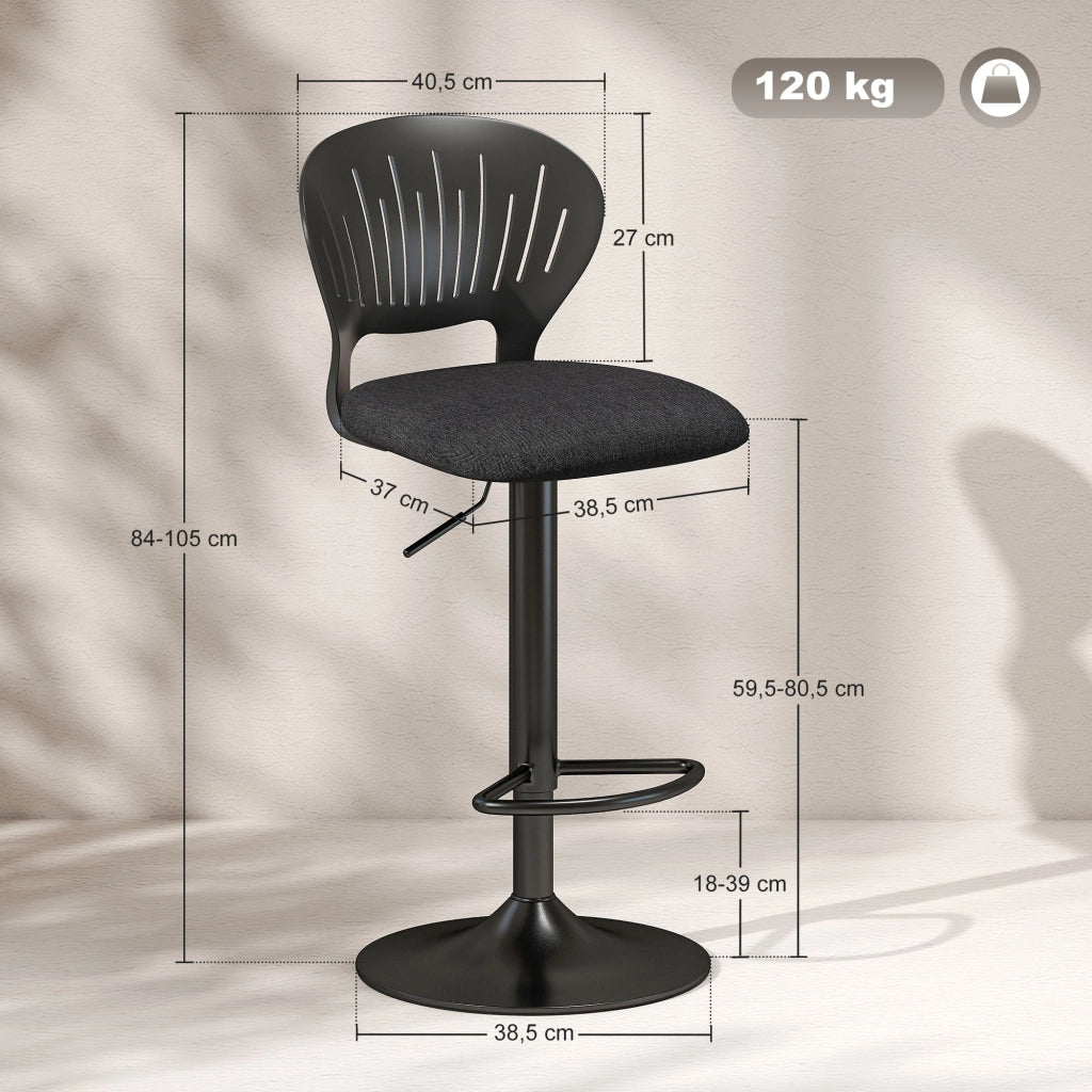 Sgabelli da Bar Regolabili in Altezza 360¡ã ¨C Minimal ¨C Nero 84-105 cm