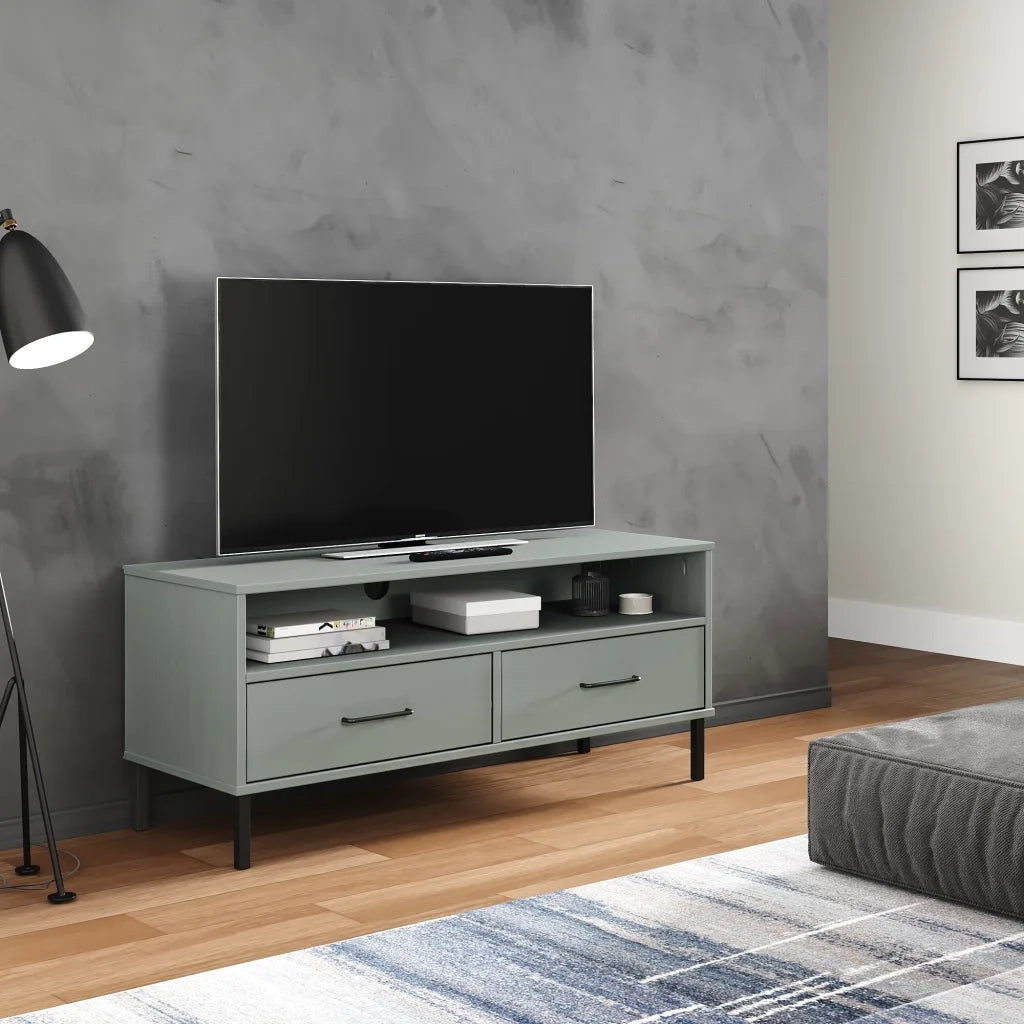 Mobile TV | Armadietto TV | Mobile Porta TV con Gambe Metallo Grigio Legno Massello di Pino OSLO