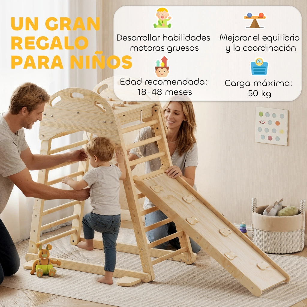 Struttura di arrampicata Montessori con scala e scivolo in legno ¨C zephmum ¨C naturale