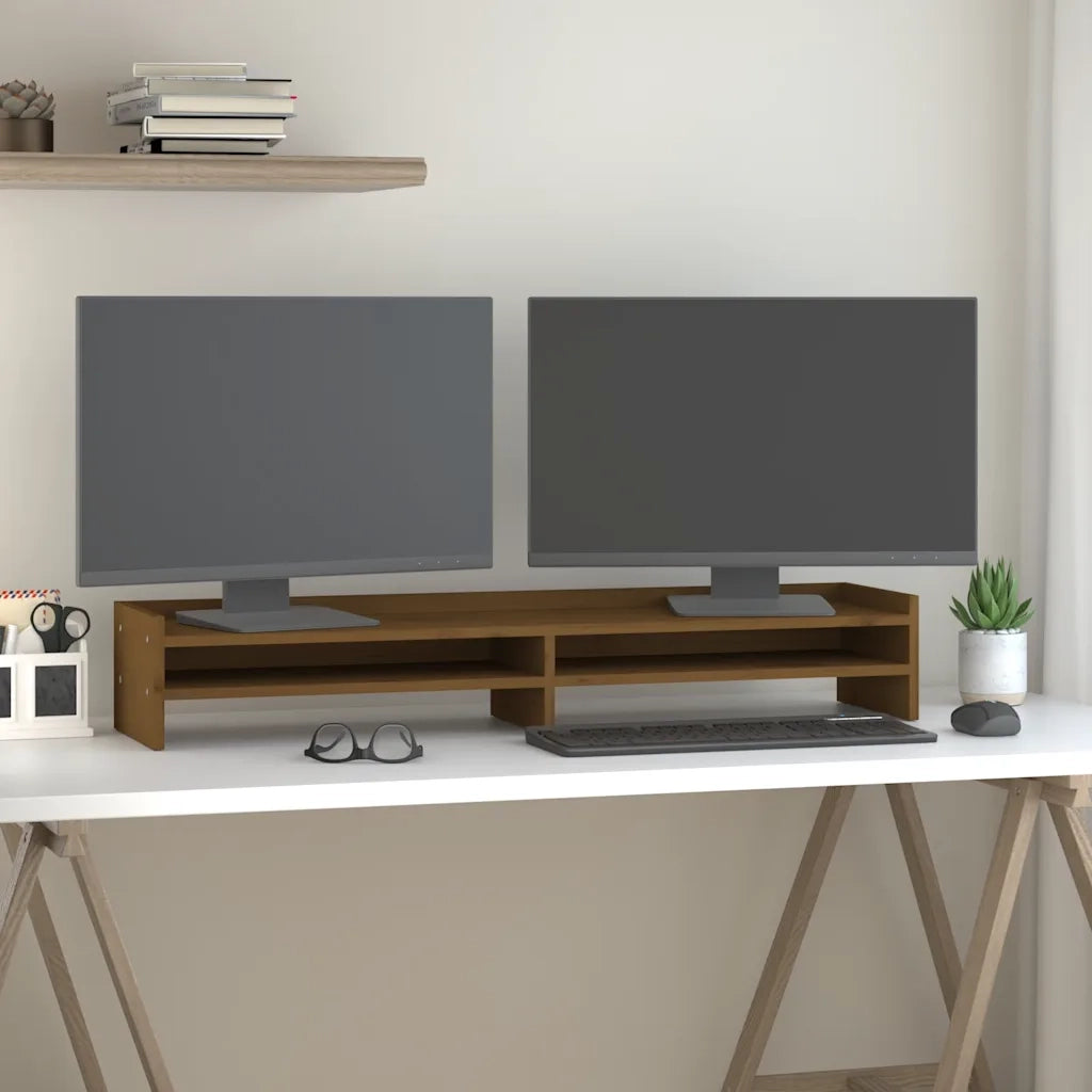 Supporto per Monitor ambra 100x24x16 cm Legno Massello di Pino 813992