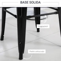 Set 4 Sgabelli da Bar in Metallo con Poggiapiedi per Interni ed Esterni, 43x43x76 cm, Nero