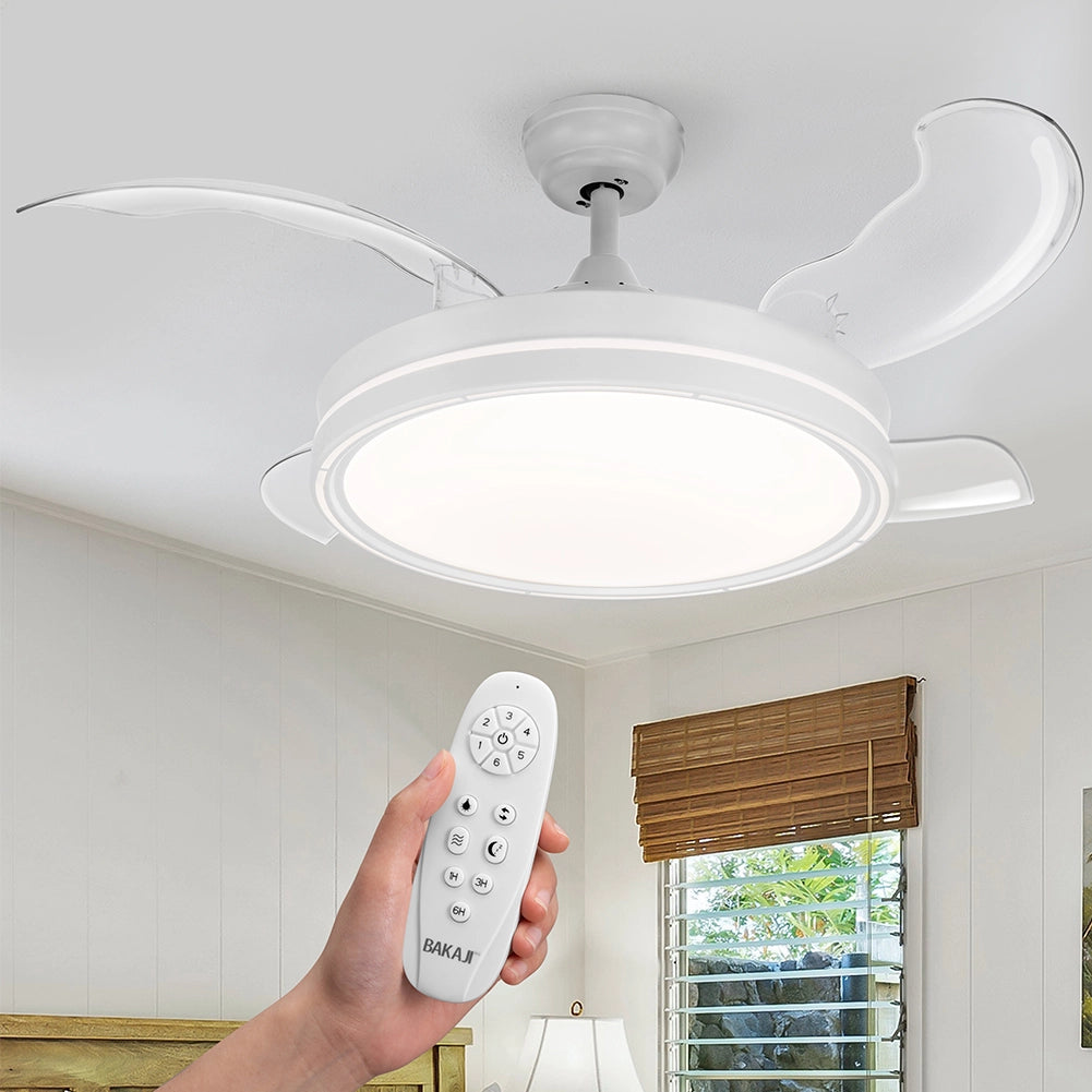 Ventilatore da Soffitto LED 106 cm Pale Richiudibili Telecomando Timer Bianco