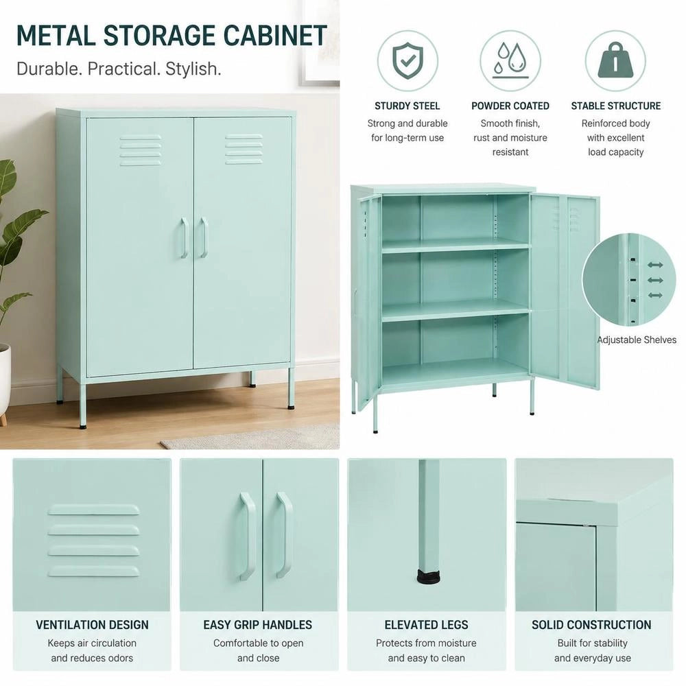 Storage Cabinet, Mint Green, 80x35x101.5 Cm, Steel