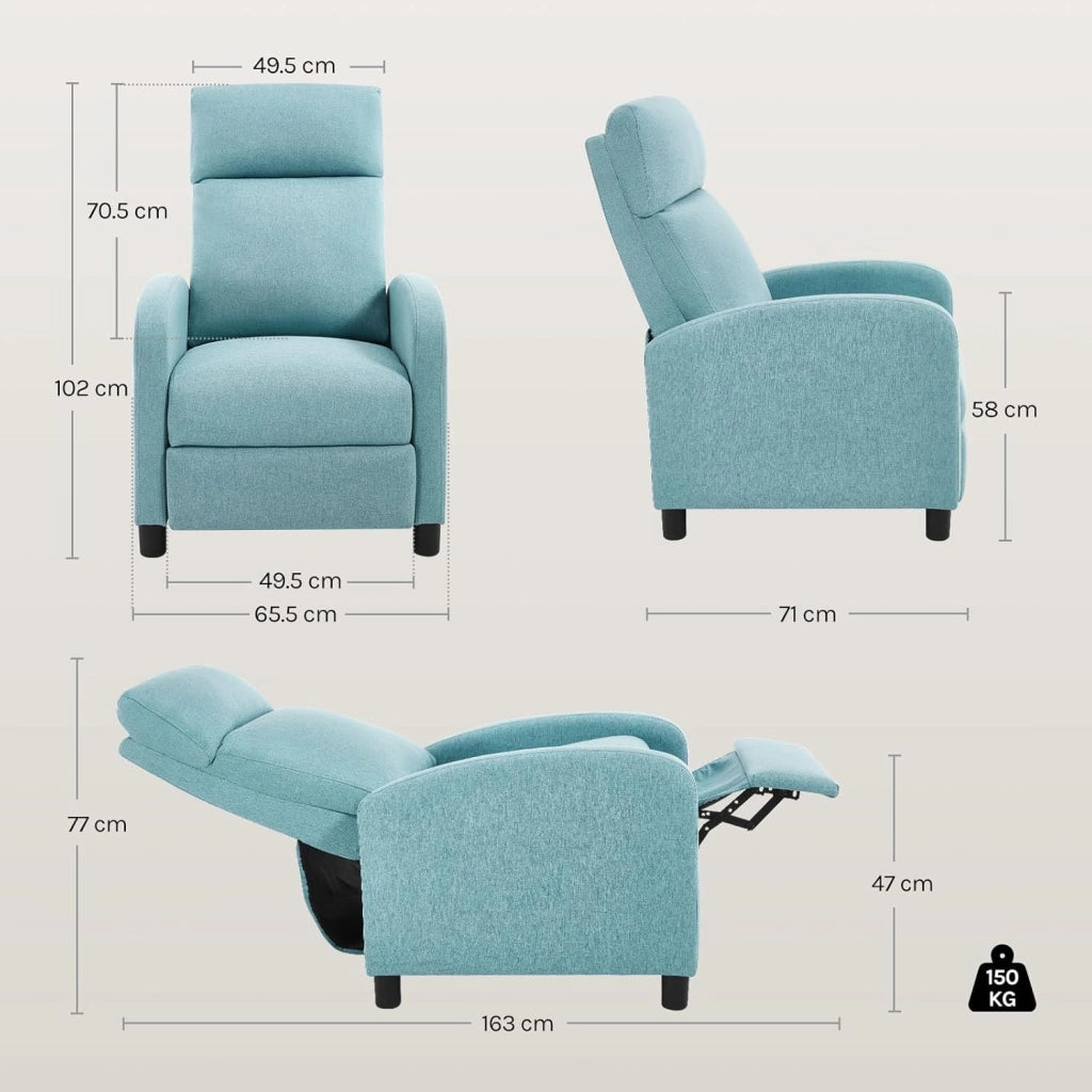 Poltrona Reclinabile a Multilivello, Chaise Longue con Poggiapiedi Regolabile, Poltrona Relax Singolo, Con Schienale Alto, Seduta Imbottita, Lino, Blu, SKS58bl