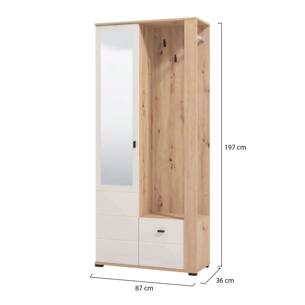 Vique, Mobile da Ingresso Specchio Incluso, 87x36x197h cm Bianco Crema