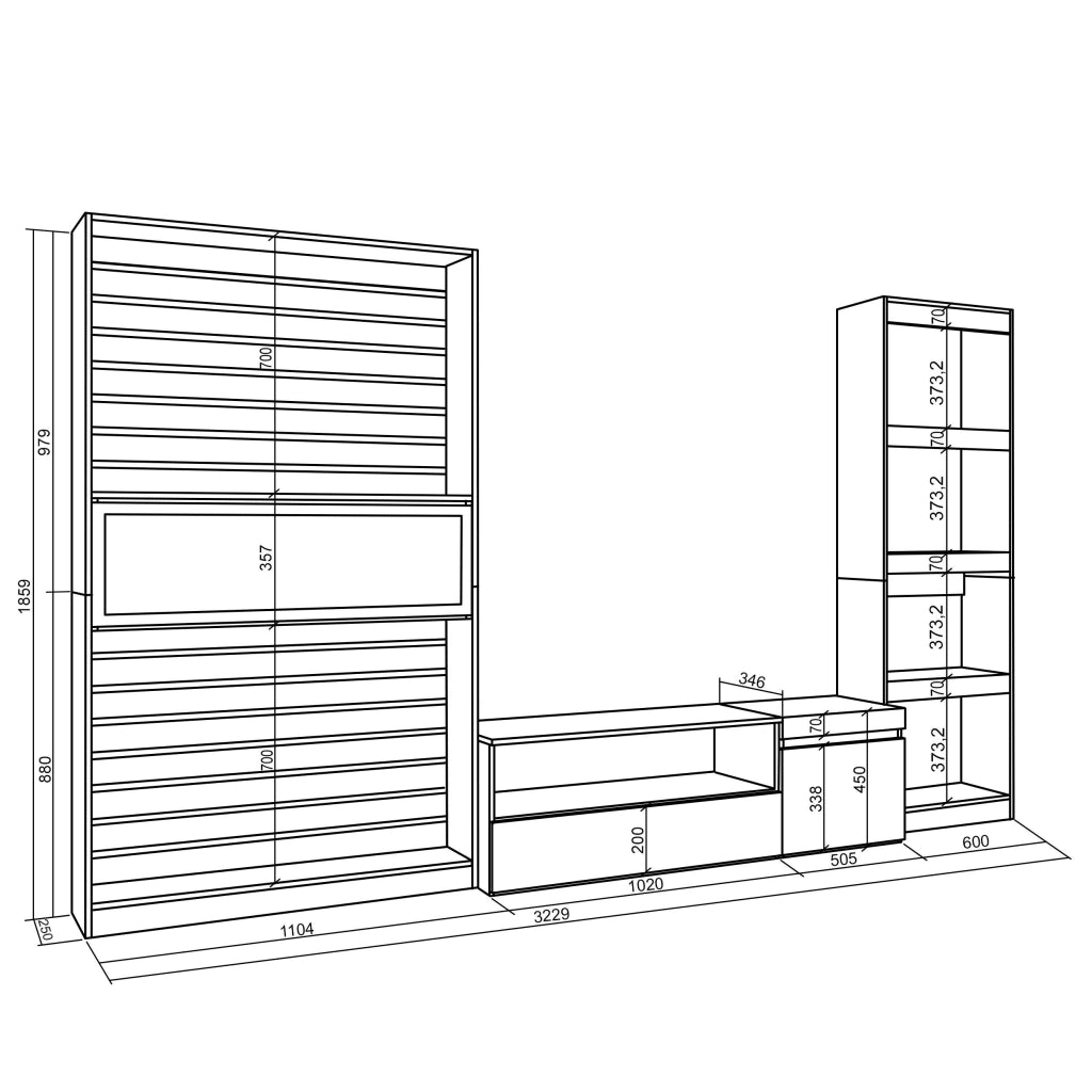 Mobile TV, Soggiorno, 320x35x186cm, Camino elettrico, colore Rovere e nero RF2597