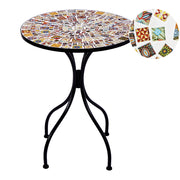 Tavolo da balcone in metallo nero con piano in mosaico 60 cm stile vintage