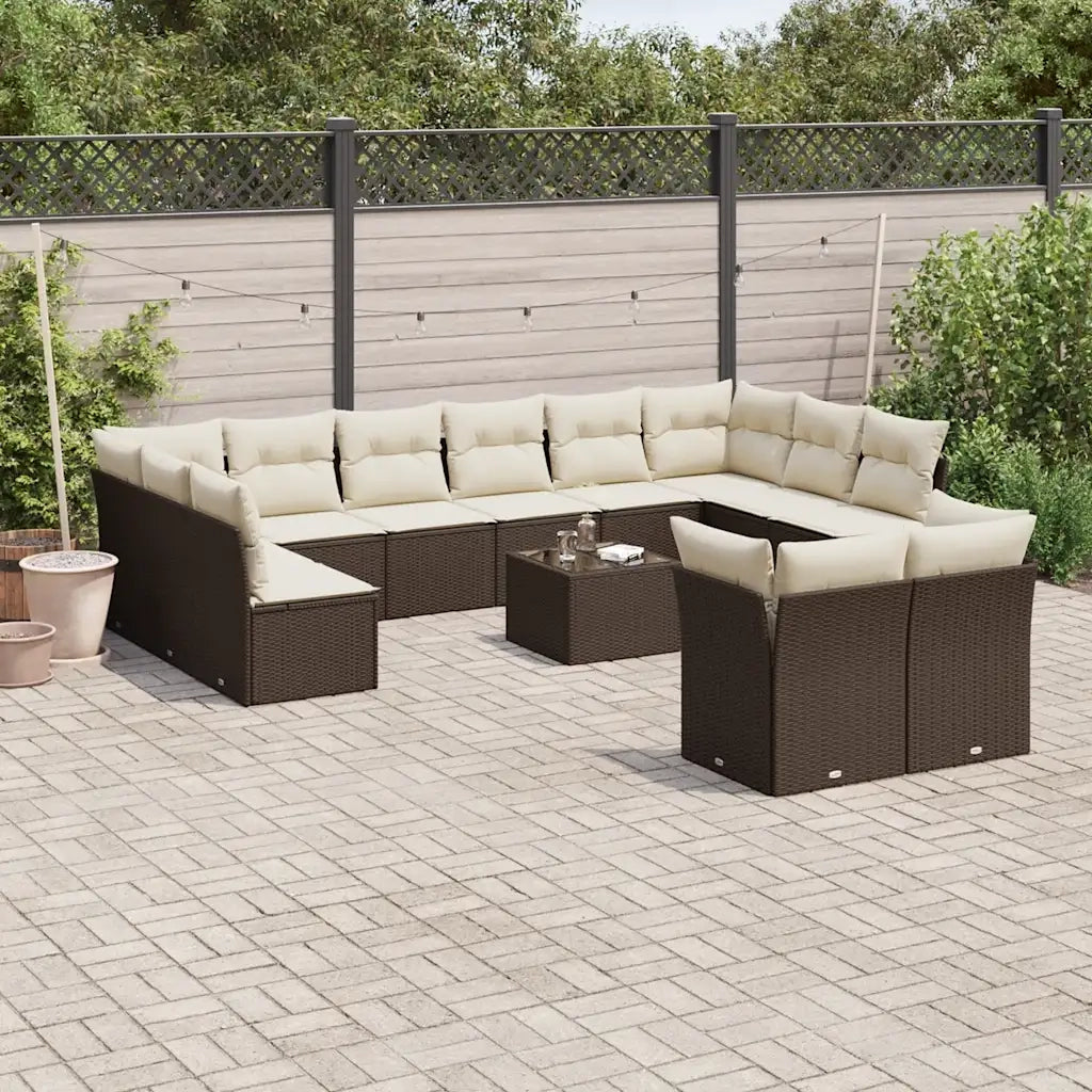 Set Divani da Giardino 13 pz con Cuscini Marrone in Polyrattan 3218443