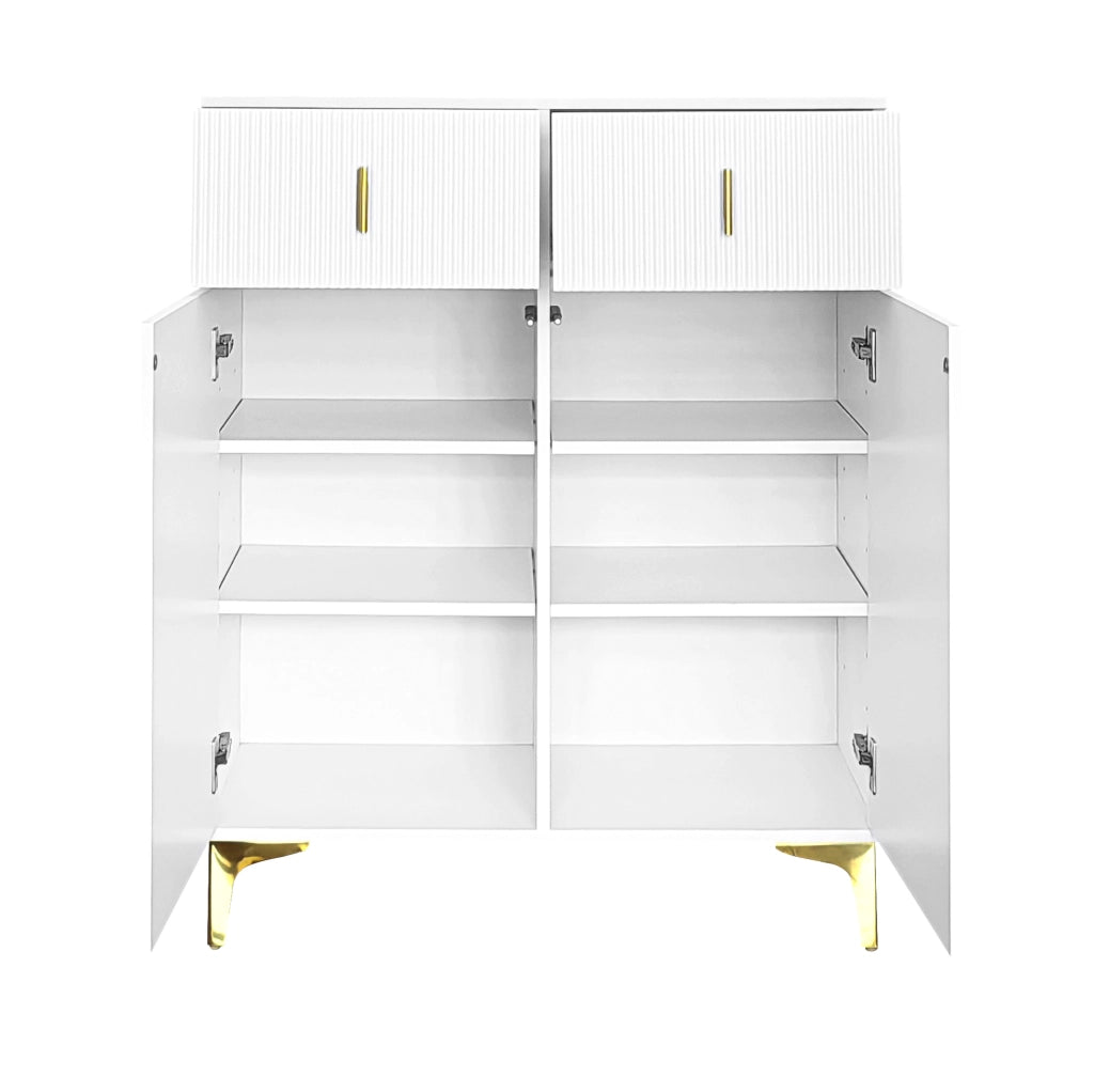 Credenza contenitore bianca – 2 cassetti, 2 ante, ripiani regolabili