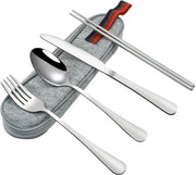 Set di cucina portatile, 4 pezzi, in acciaio inossidabile, con valigetta, set di cucina per campeggio, set di cucina riutilizzabile per lavoro, forchette, cucchiai, coltelli, bastoncini per borsa di picnic, scuola, spuntino, argento.
