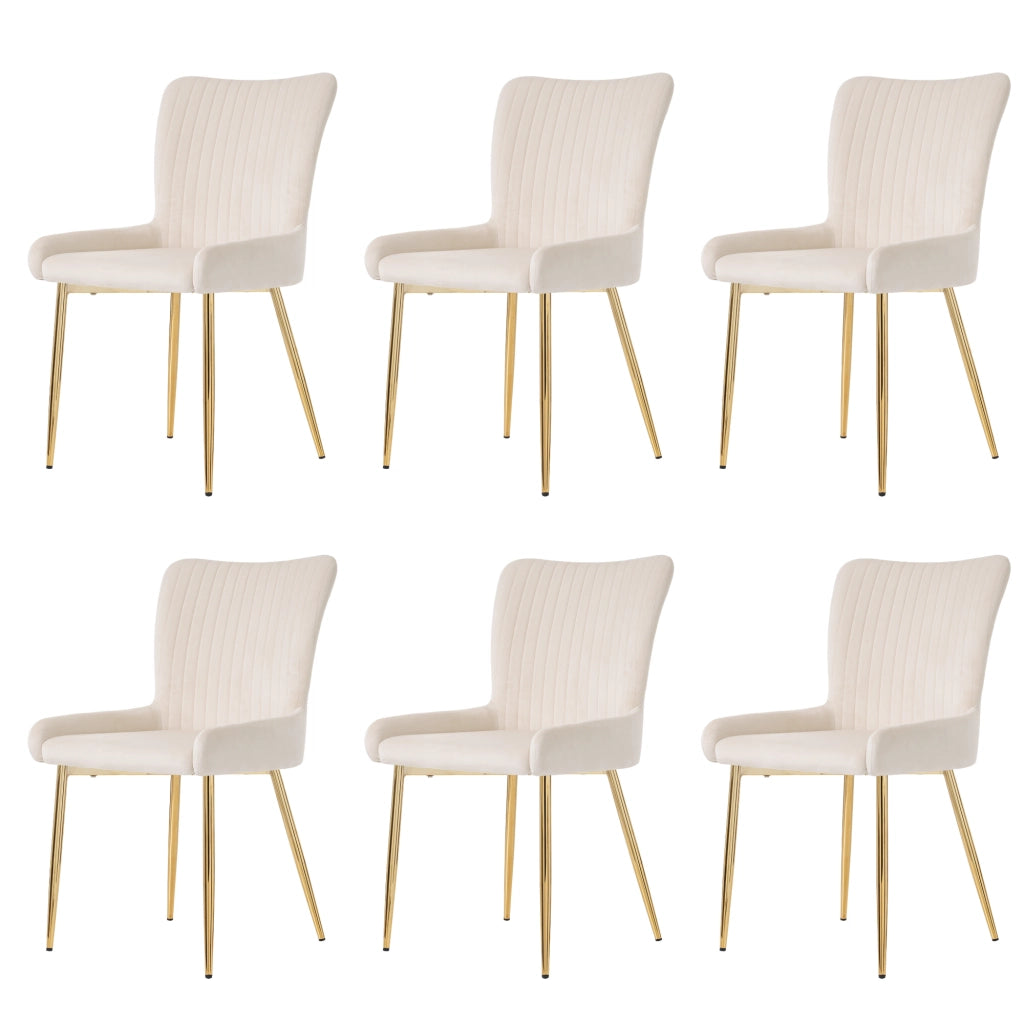 Sedia da pranzo 6 pezzi con Supporto lombare e Gambe in metallo, in Velluto, Beige