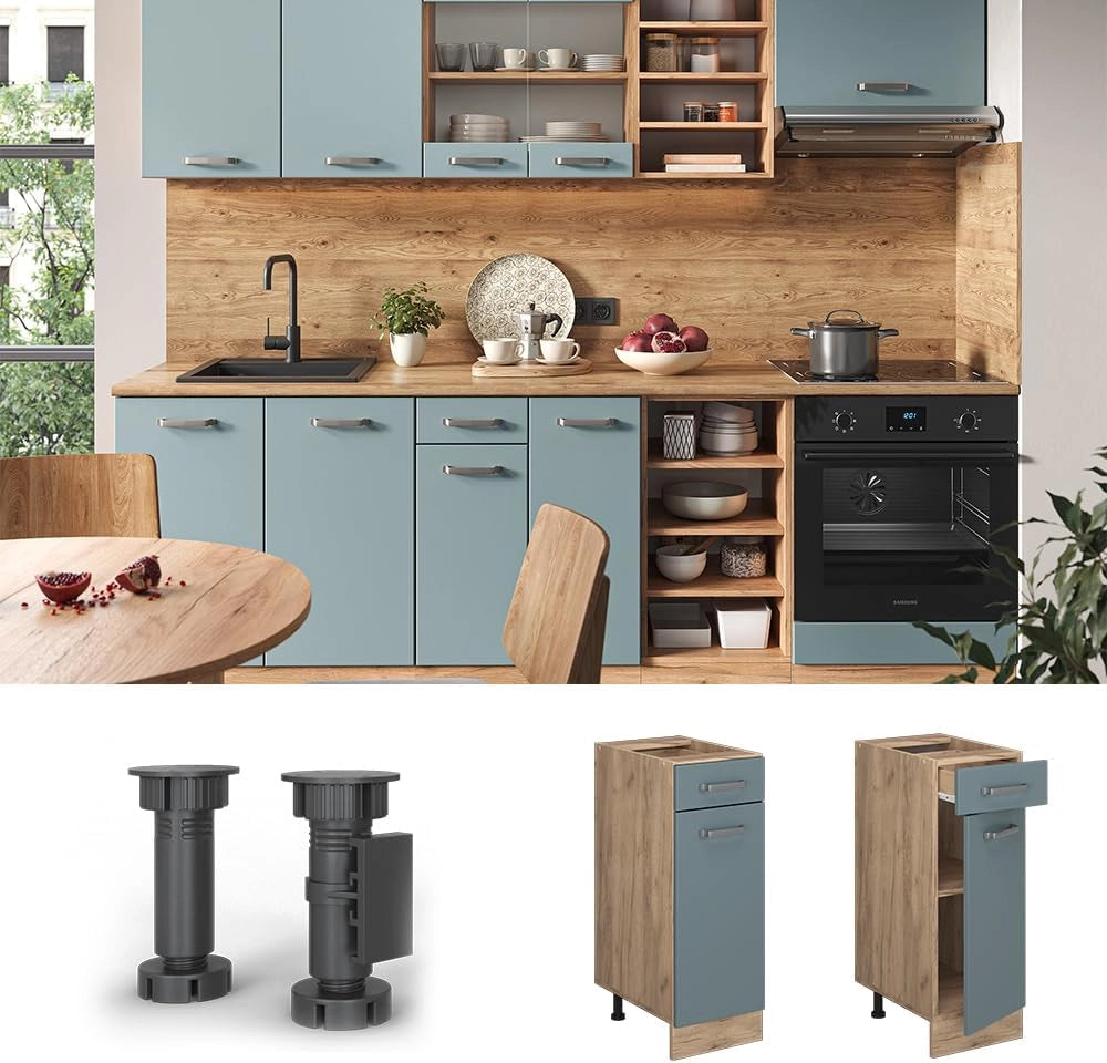 Mobiletto base per cucina R-Line, Grigio-blu, 30 cm senza piano di lavoro, per la libera combinazione all'interno di sistemi cucina modulari