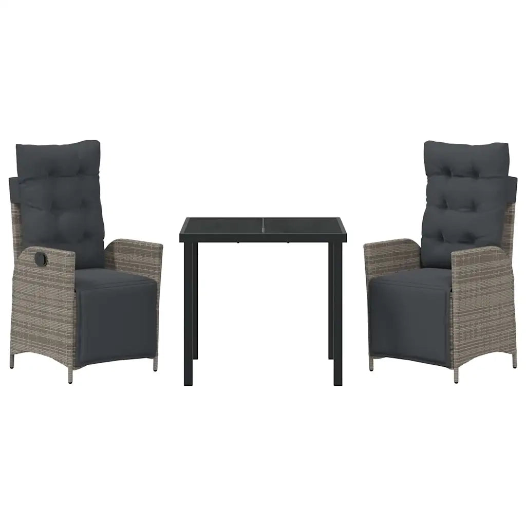 Set da Pranzo per Giardino con cuscino 3 pcs Grigio polyrattan 3380547