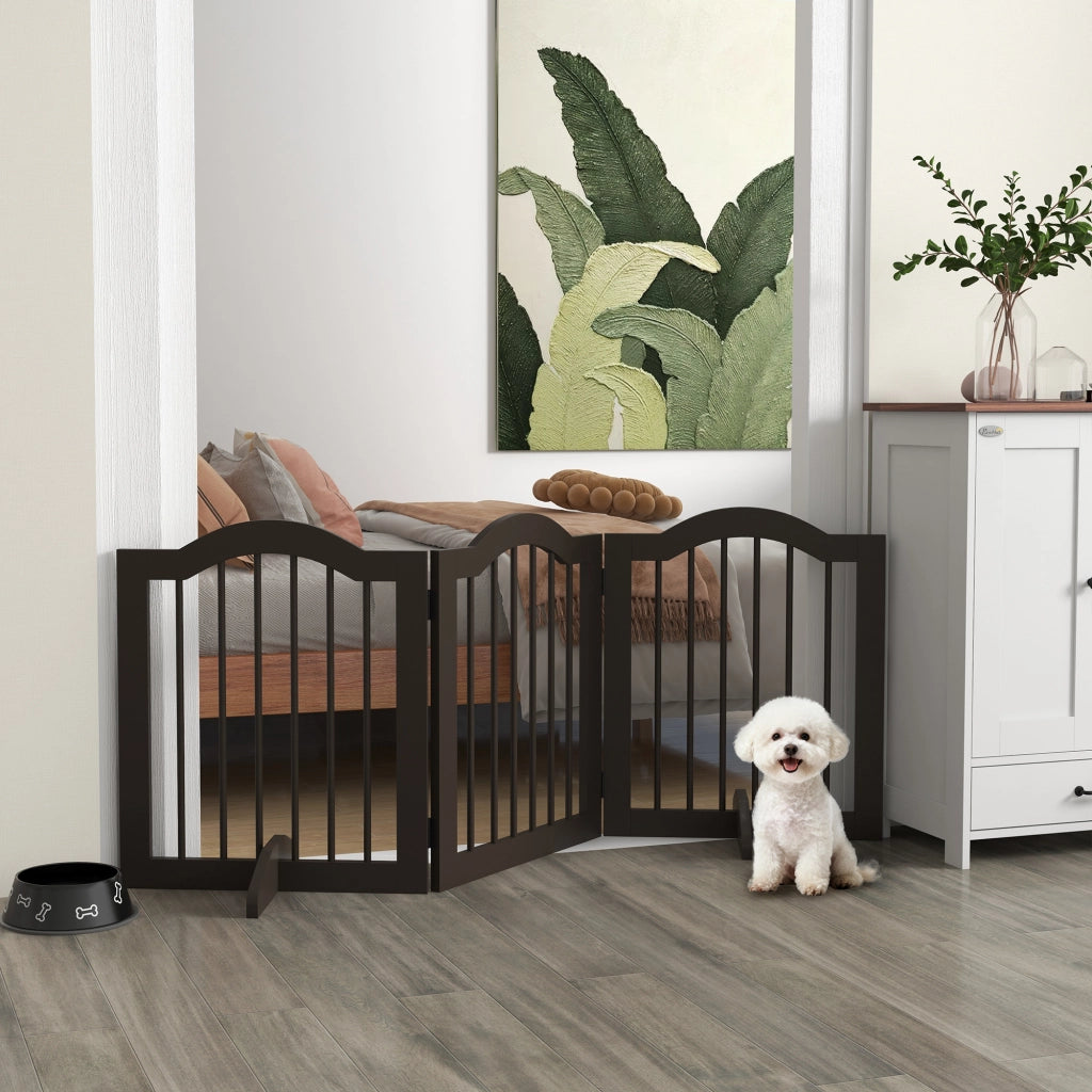 Cancellino per Cani Pieghevole a 3 Sezioni in Legno, 154.5x29.5x61cm, Caff¨¨