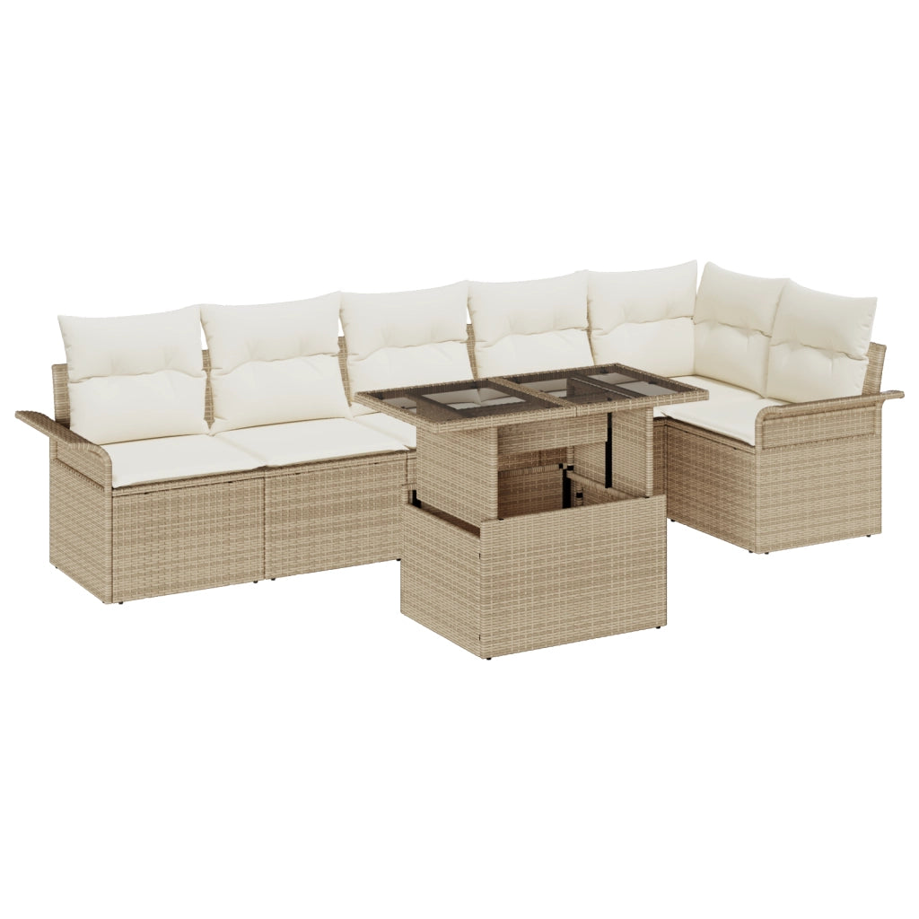 Set di Divani da Giardino  a 7 Pezzi con Cuscini Beige in Rattan Polimerico