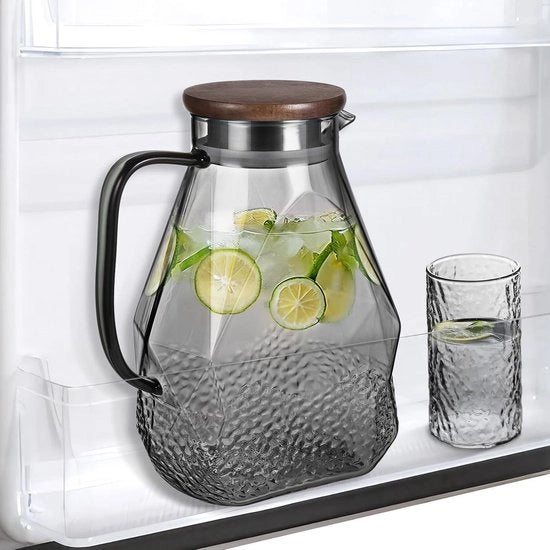 Karaf in vetro di borosilicato 18 litri nero con coperchio per frigorifero, per ghiaccio, caraffa per tisane e bevande fatte in casa.